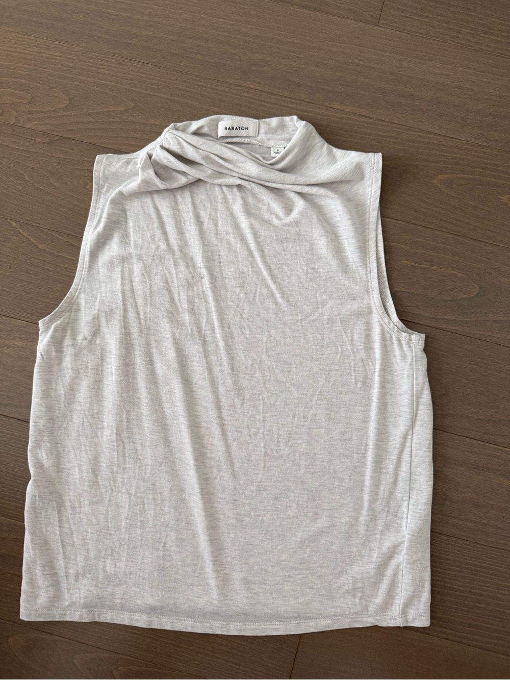 Babaton Soft Light Gray Mock Neck Sleeveless Top